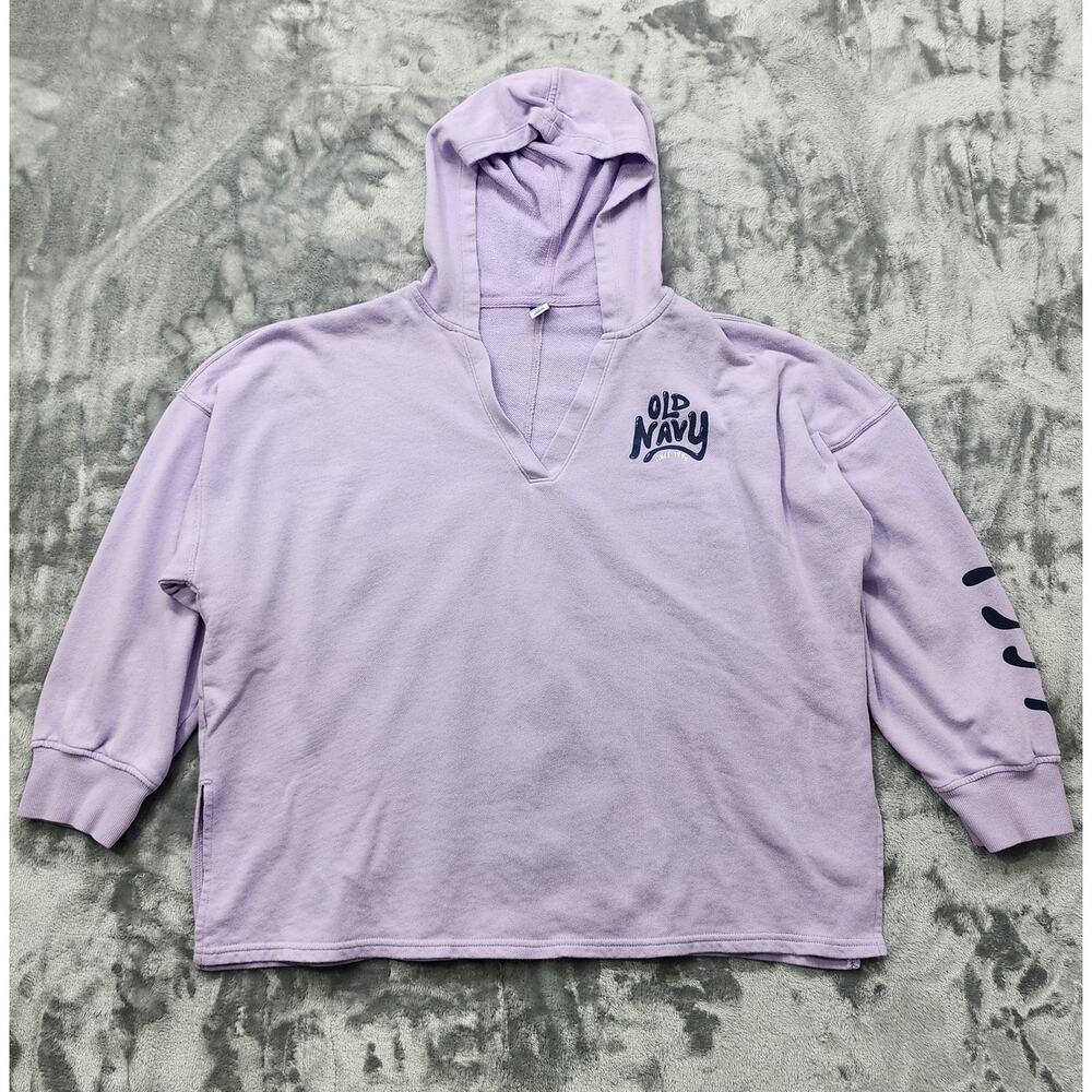 Old Navy Sweatshirt Womens L Purple Pullover V-Neck‎ Hoodie Side Slit Hem Casual